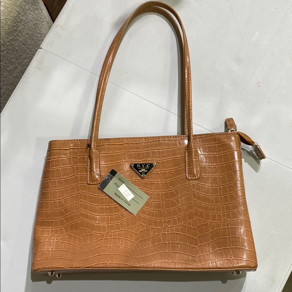 NYC Tan Crocodile-Embossed Women's Bag